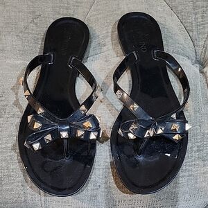 Valentino Gold and Black Studded Sandals
